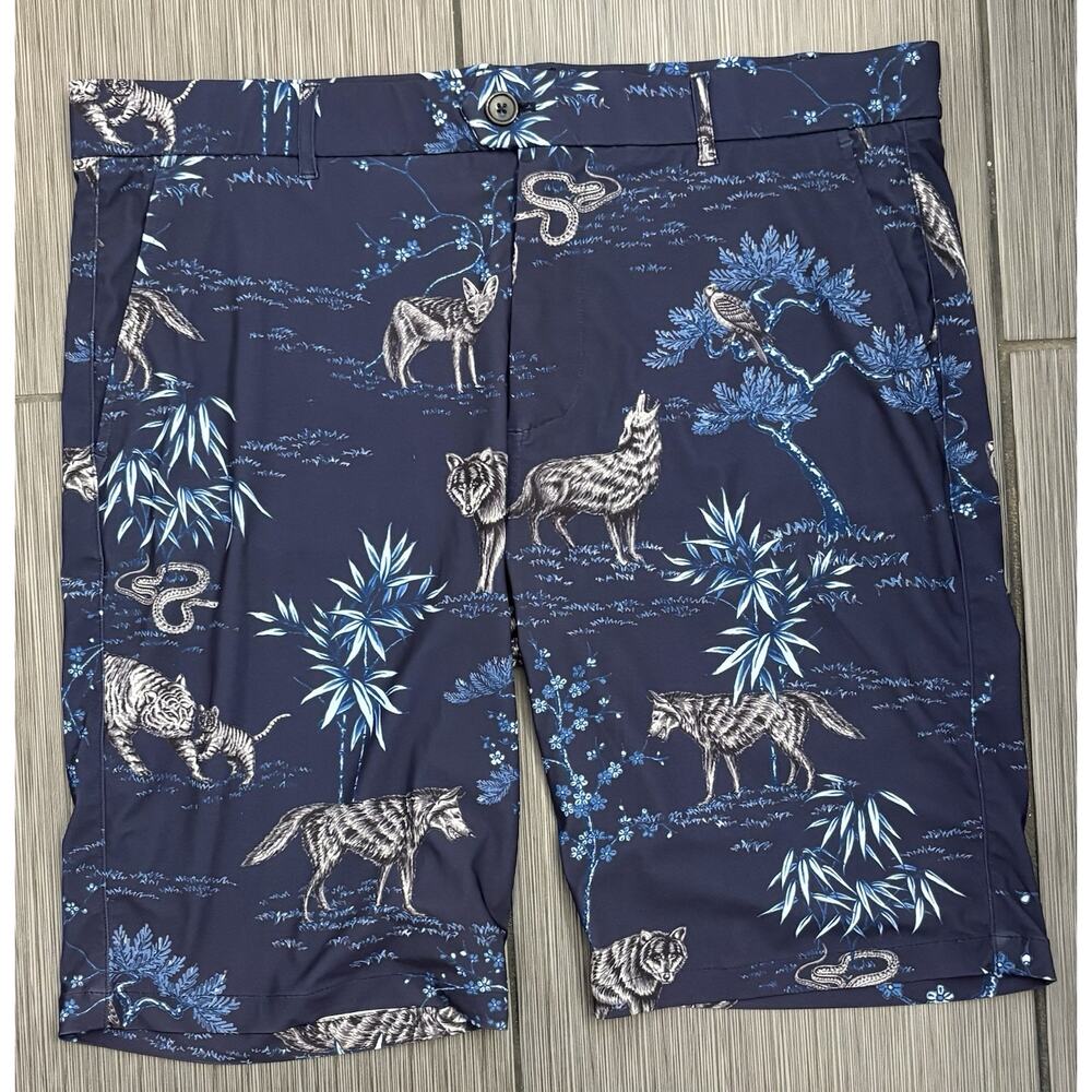 Greyson Magic Emporium Shorts Navy Blue Wolf/Tiger Animal Print Men’s Size 36